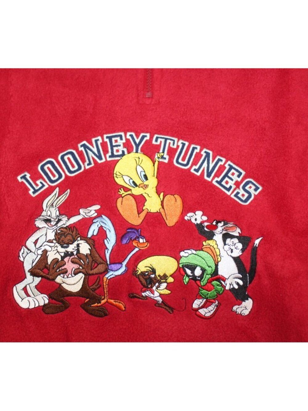 Fleece Jacket Red with Embroidered Looney Tunes Tweety Sylvester Bugs Front XXL